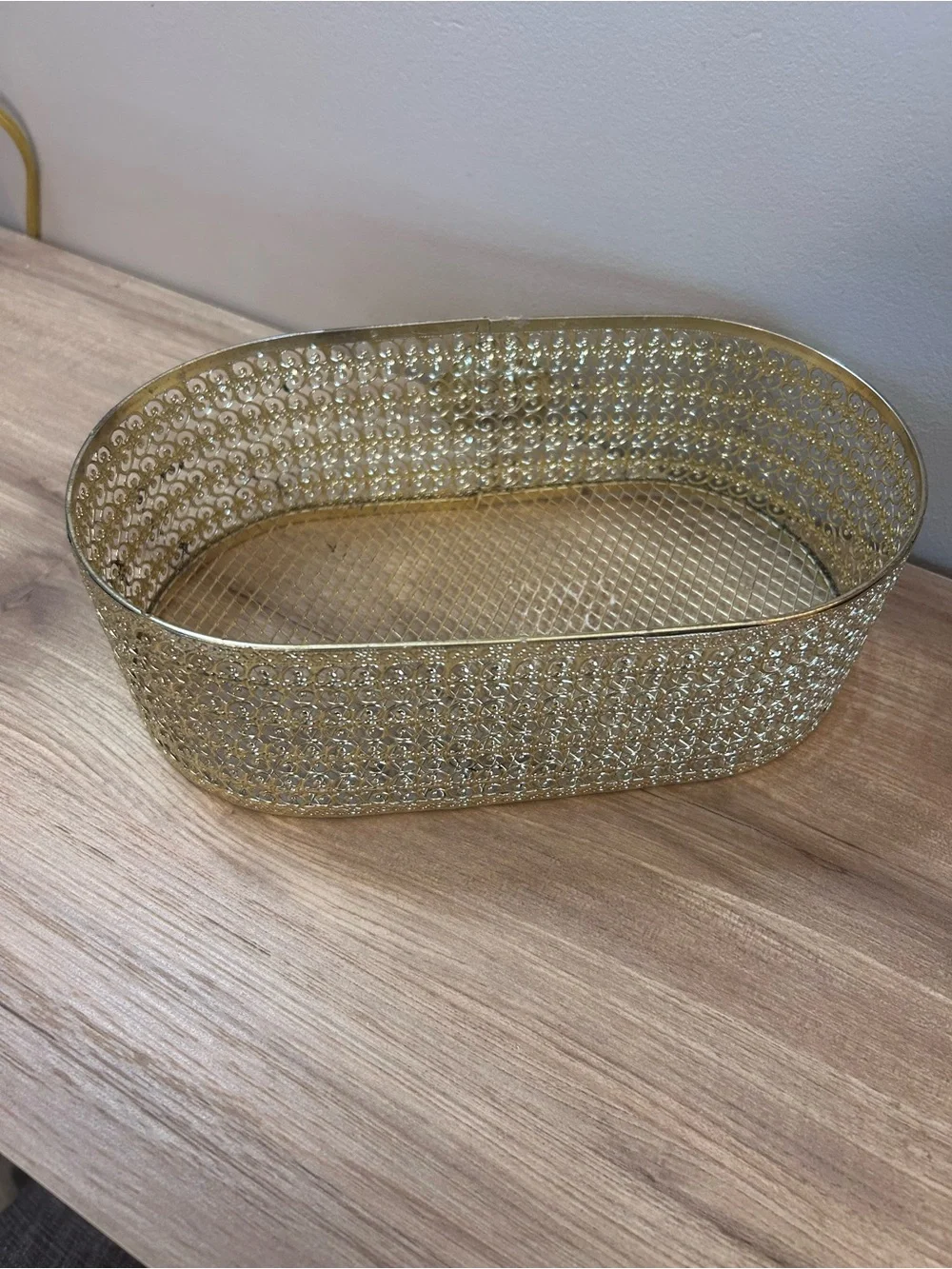 Gold Decorative Glass Basket with Floral Accent MCM Vanity Basket